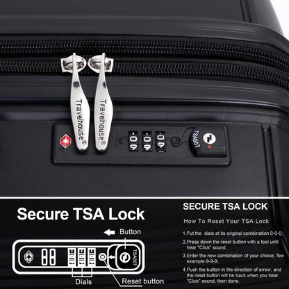 3 Pieces Luggage Set (20/24/28), Expandable PP Lightweight Hardshell Durable Suitcase with 4 Double 360 Degrees Mute Spinner Wheels and TSA Lock for Men Women, Black