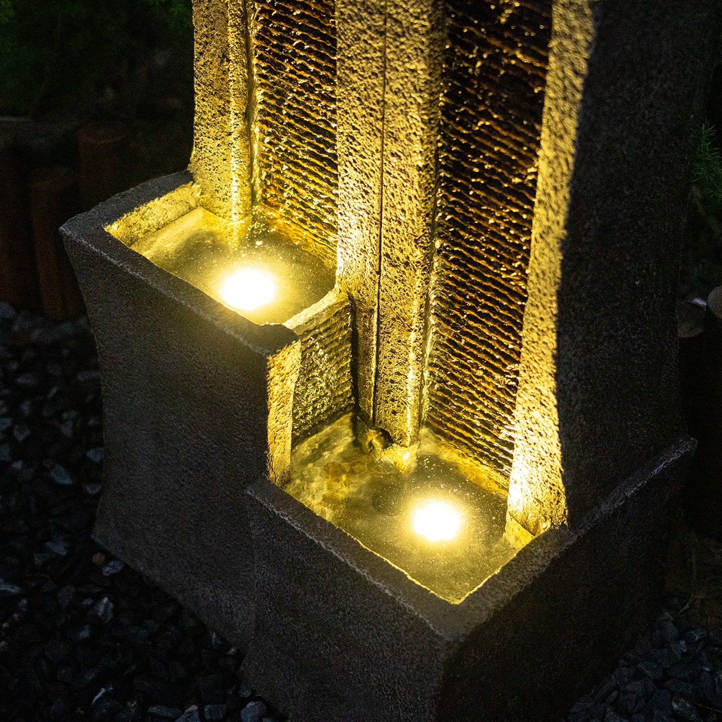 39.76''H Water Fountain Outdoor Indoor 2 Columns Waterfall Garden Fountains Modern Floor-Standing Water Feature with LED Light and Pump for Home Office Garden Patio