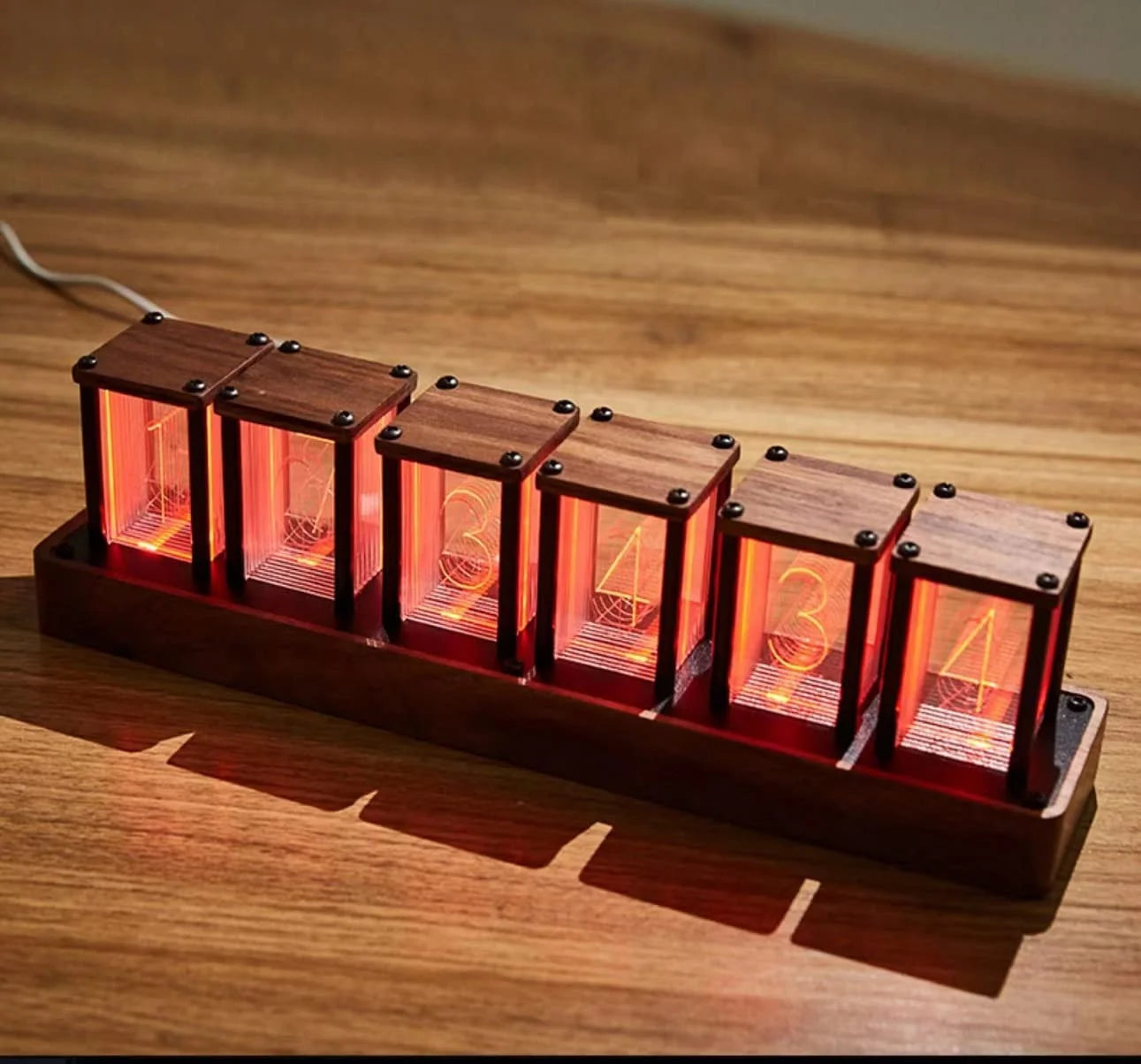 Nixie Tube Clock Electronic LED Glow mulation Retro Modern Wooden Alarm Clock USB Powered Home Decoration Gift