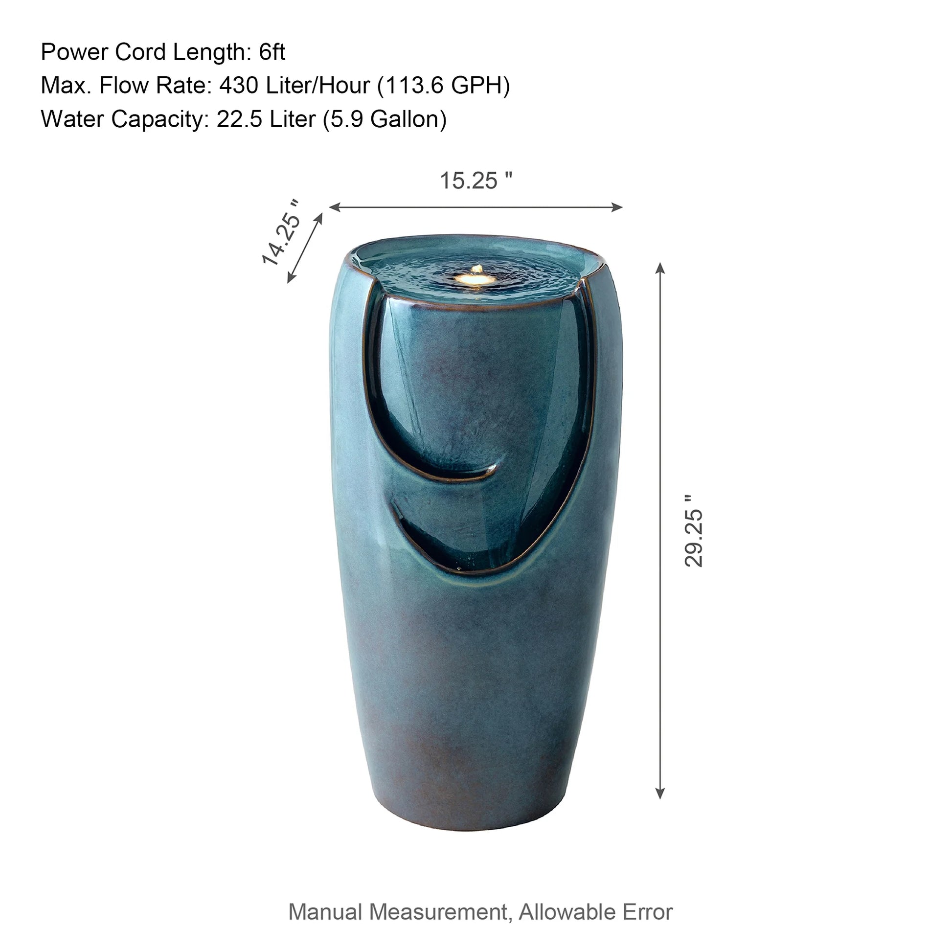 Glitzhome 29" Tall Ceramic Vase Water Fountain Red with Pump and LED Light for Yard Garden Patio