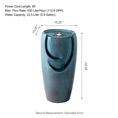 Glitzhome 29" Tall Ceramic Vase Water Fountain Red with Pump and LED Light for Yard Garden Patio