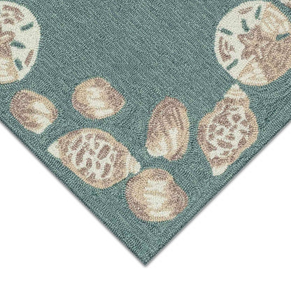Liora Manne Capri Area Rug Aqua Seashell Border Indoor Outdoor Weather Resistant
