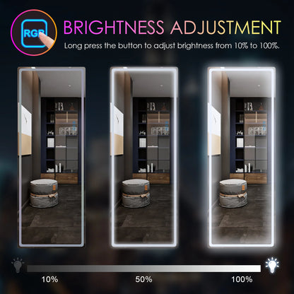 LVSOMT 47"x18" RGB LED Mirror, Over The Door Lighted Mirror, Full Length with Lights, Wall Mounted Hanging Mirror, Full Body Dressing Mirror, Light Up Mirror for Bedroom Living Room, Black