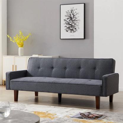Aukfa Linen Square Arm Futon Convertible Sofa Bed for Home Office, Tufted Back, Gray