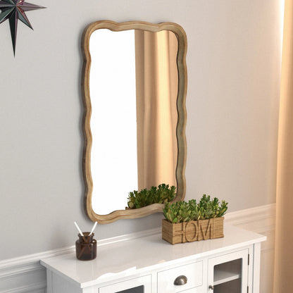 COZAYH Curved Wood Frame Accent Mirror, Farmhouse French Country Decorative Wall Mirror, Rectangle 23.5" L x 38" W, Natural