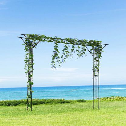 Black Garden Trellis Supersize Flattop Garden Arch for Wedding,141.7" L x 106" H Garden Arch Arbor Trellis for Climbing Plants Outdoor,Galvanized Steel Pipe Coated with Plastic