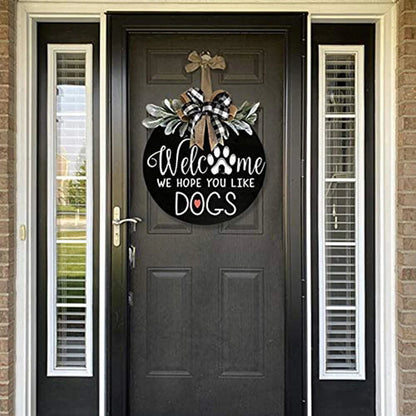 Front Door Welcome Sign, Round Wood Door Room Decor, Door Decor, Spring Wreath, Door Decor, Spring Wreath, Farm Porch Hanging Sign, Green, For Those Family With Pets, 11.8 Inch