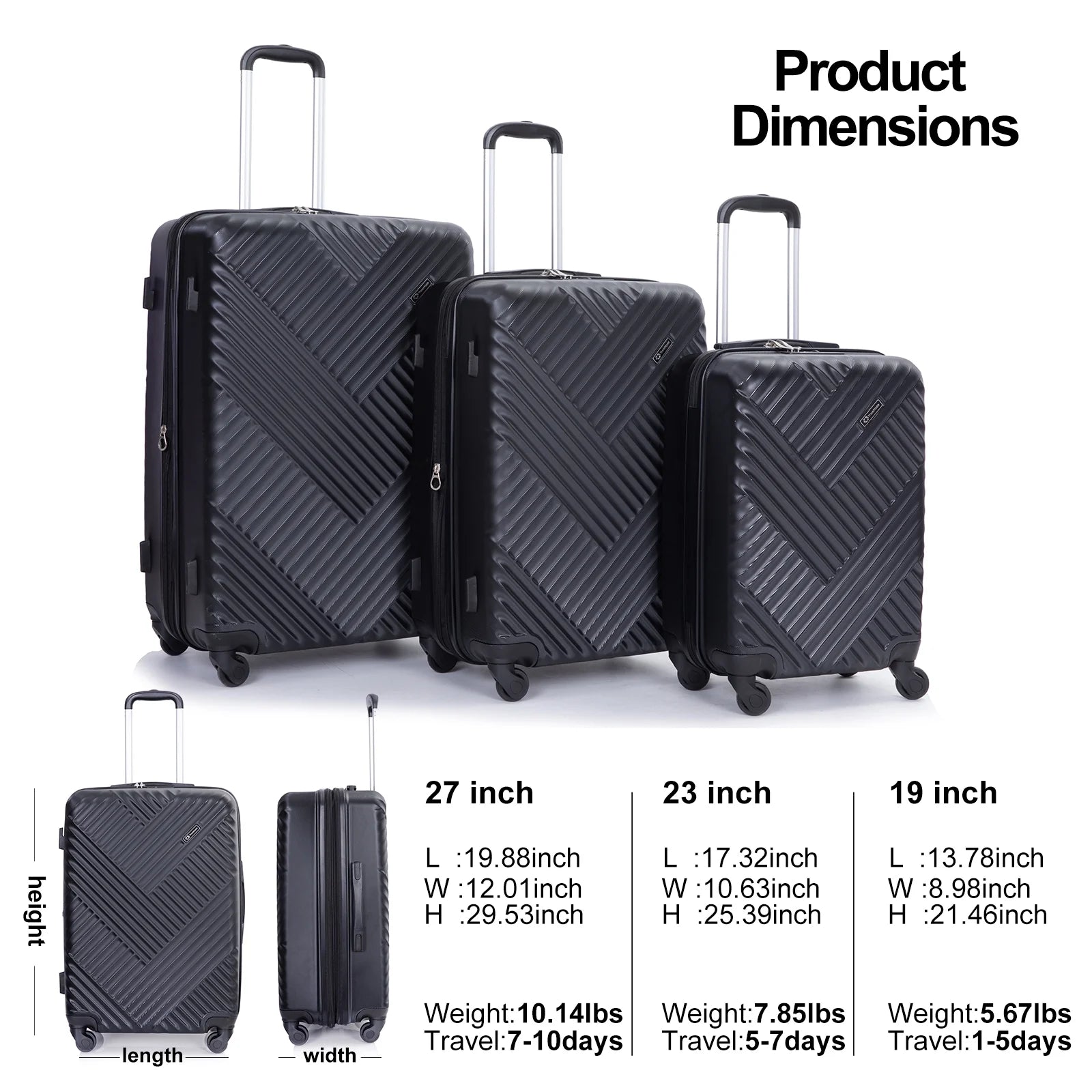 10 Piece Luggage Set Lightweight Suitcase Set with 7PCS Organizer Bags Suitcase with TSA Lock Spinner Wheels(Black)