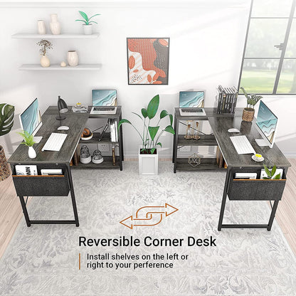 Homieasy L Shaped Desk, 47 Inch Reversible Computer Desk with Storage Shelves, Modern Corner Desk Gaming Desk Small Office Desk with Storage Bag for Home Office Workstation, Black Oak