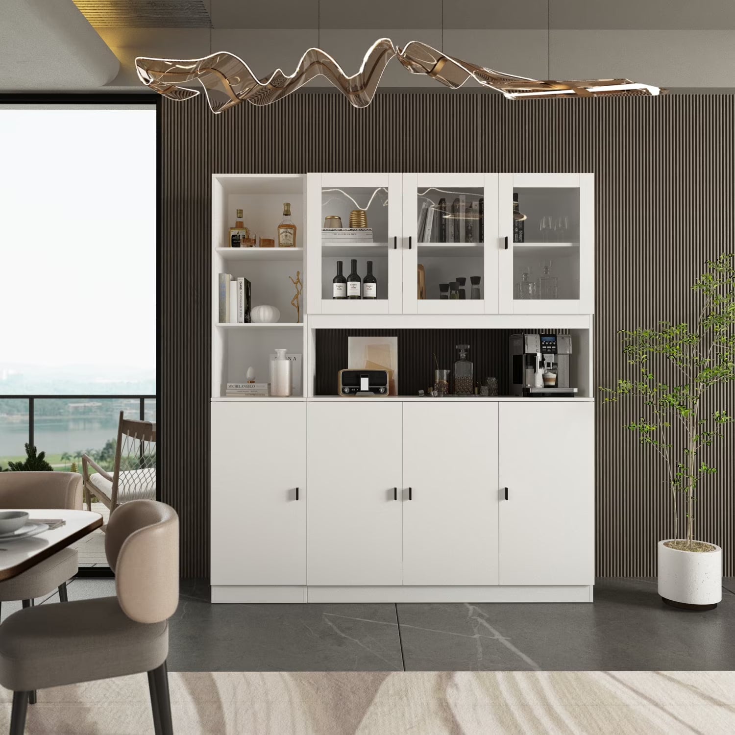 Modern Versatile Storage Cabinet Set, White 5-Door Bookcase Display Storage Organizer for Home Office Bedroom Living Room, 62.9"x12.2"x70.9"