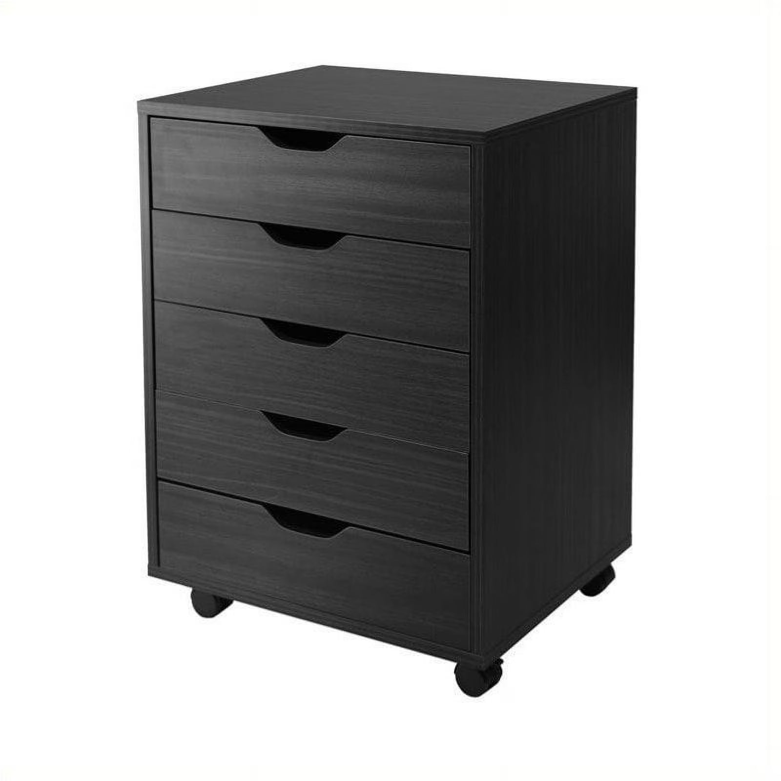 Pemberly Row 5 Drawer Desk Cabinet in Black - Home Office Desk Storage/Desk Organization with Removable and Optional Locking Casters, Composite Wood