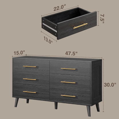 Bedroom Furniture Set - Includes Queen Bed Frame, Nightstands Set of 2, 5-Drawer Dresser & Double Wide 6-Drawer Dresser - Modern Storage Solution for Stylish Home Decor, Black