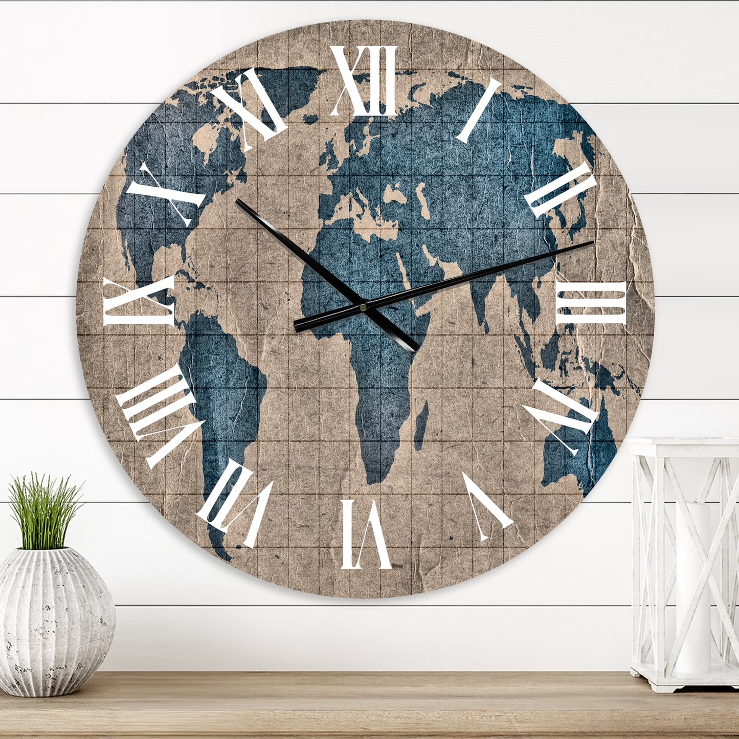 Designart 'Ancient Map Of The World I' Rustic Wall Clock