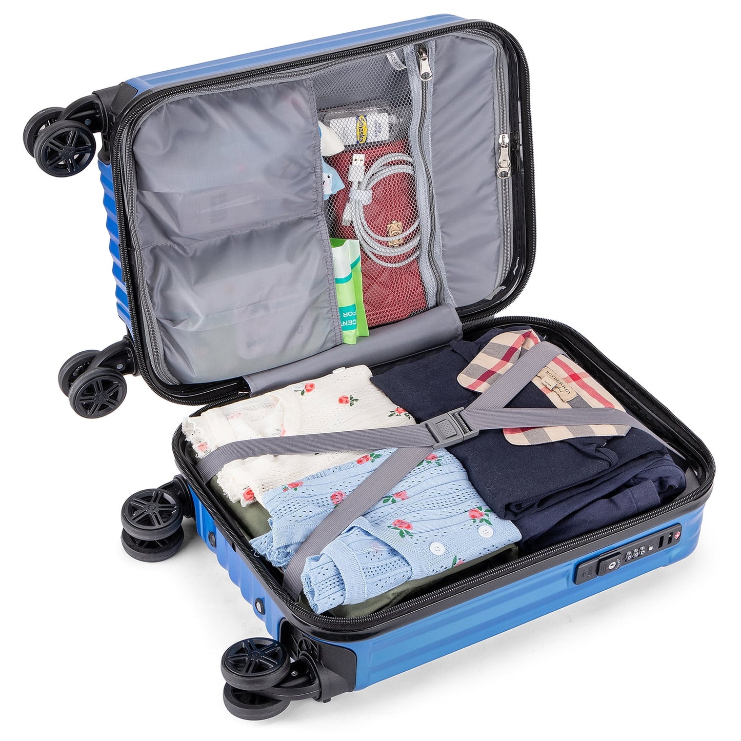 Personal Item Suitcase 18x14x8 Inches Hardside Built In TSA Lock & USB Port Lightweight Luggage With Removable Silent Wheels Underseat Carry-On Bag For Spirit and Frontier and More (Blue)
