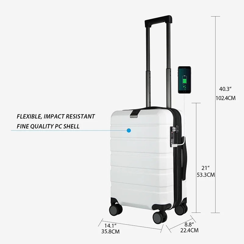 KROSER Carry On Luggage 20" Hardside Expandable with Spinner Wheels & Built-in TSA Lock, Durable Suitcase Rolling Luggage with USB Port, White