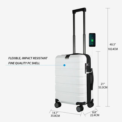KROSER Carry On Luggage 20" Hardside Expandable with Spinner Wheels & Built-in TSA Lock, Durable Suitcase Rolling Luggage with USB Port, White