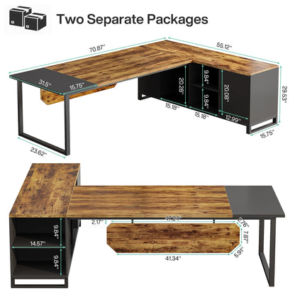 Tribesigns 70.8" L-Shaped Executive Desk with 55" File Cabinet, Modern L-Shaped Computer Desk with Storage Shelves and Cabinet for Home Office, Walnut White