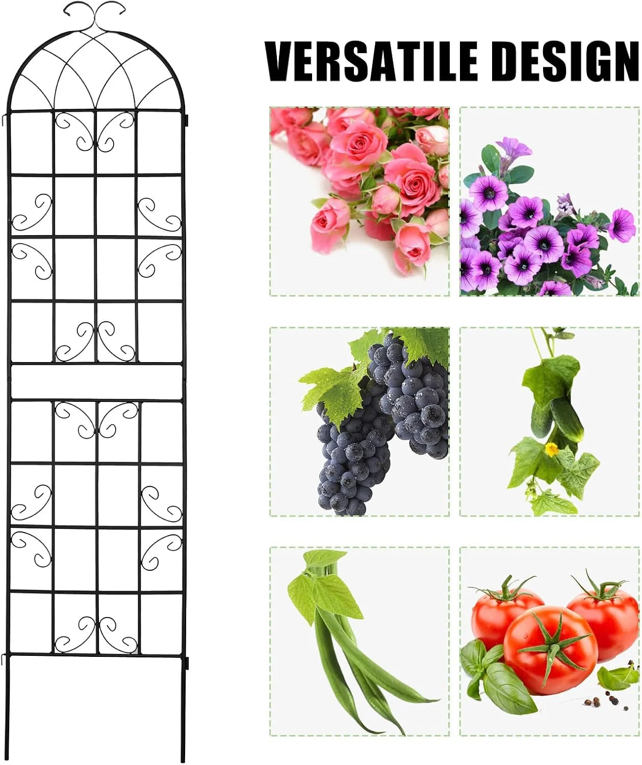 SHZOND 4 Pack 86.2 x 19.7 in Metal Garden Trellis for Climbing Plants, Black Metal Garden Trellis for Vines Plant Rose Flowers Vegetables Support, Large Decorative Outdoor Trellis