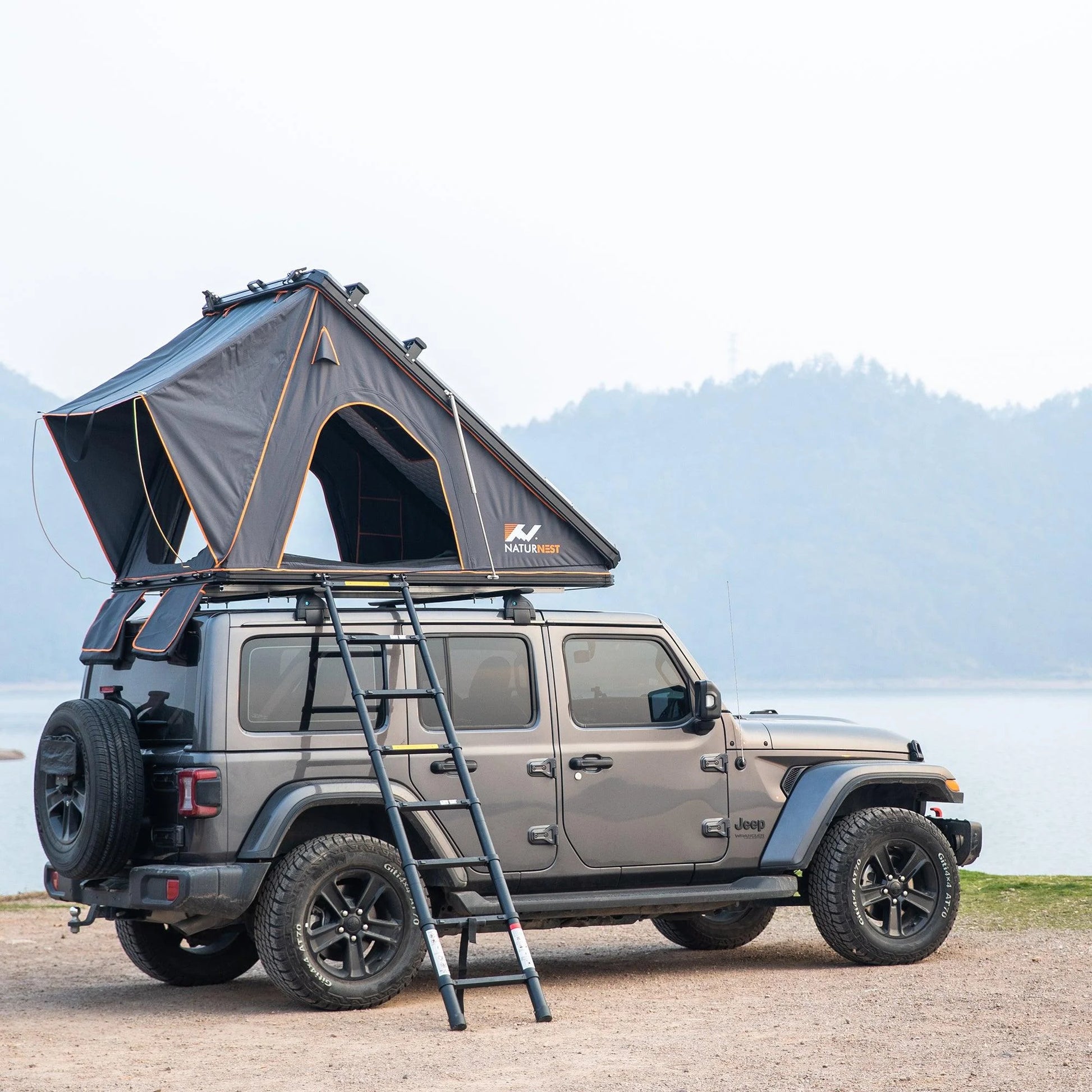 Naturnest Polaris2 Hardshell Rooftop Tent with 2 Luggage Racks, Car Roof Top Tent with AC Inlets, 3-Color LED Lights and Internal USB Plug for Vans, Jeeps, SUVs and Trucks, 2-3 Person Tent