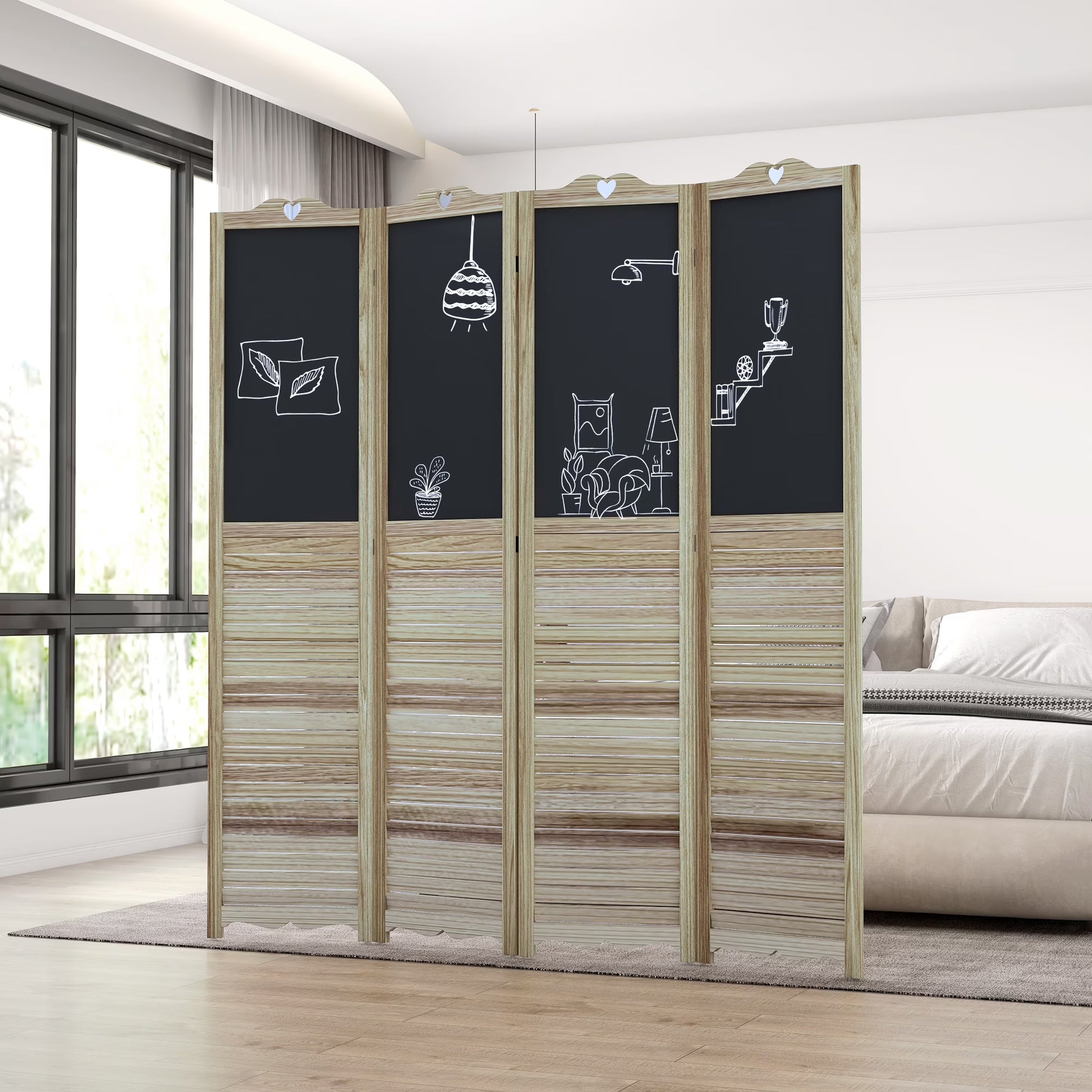HOMCOM 5.5' 4 Panel Room Divider, Indoor Privacy Screens for Home, Brown