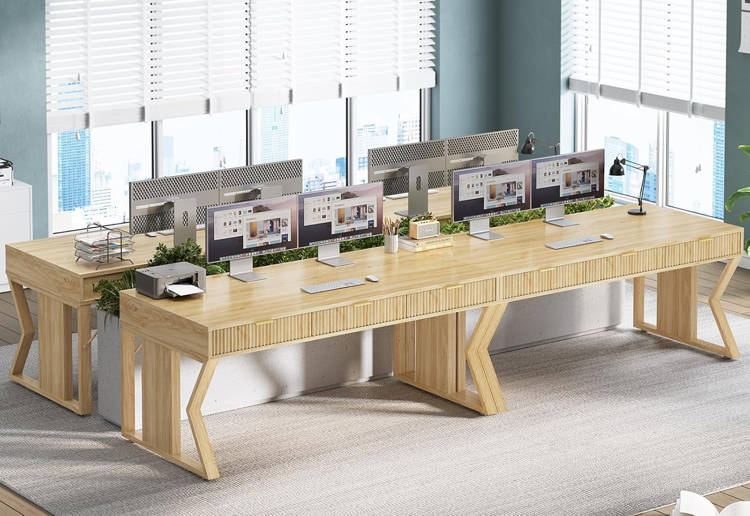 SEDETA 55" Executive Office Desk with 3 Drawers, Home Office Desk with Storage Drawers, Computer Writing Desk Study Table, Natural Oak