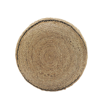 Laddha Home Designs 18" Tan and Black Chevron Handcrafted Round Pouf Ottoman