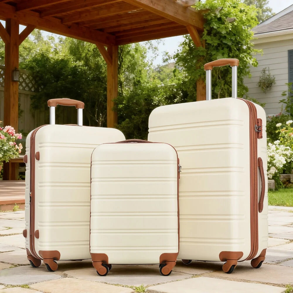 DUOSONG 3 Piece Luggage Set Hardside Spinner Suitcase With Tsa Lock 20" 24" 28" Available Purple ABS Travel Luggage Hard Case