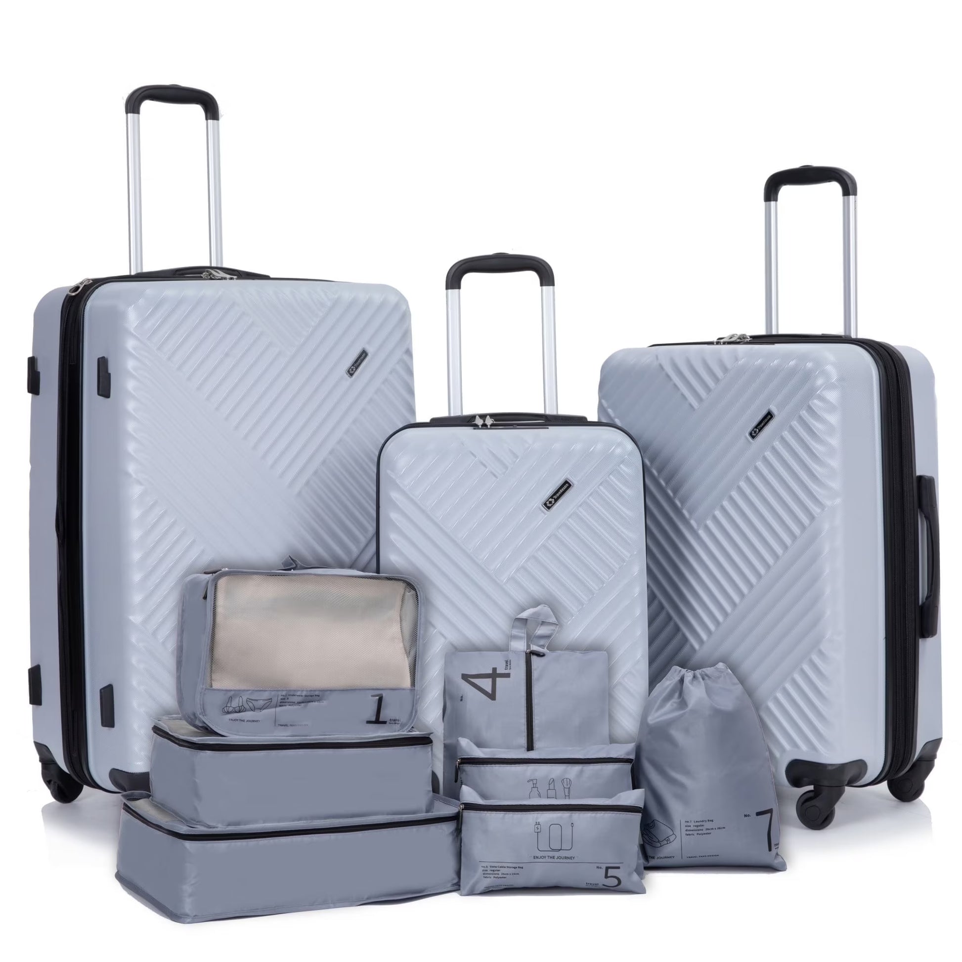10 Piece Luggage Set Lightweight Suitcase Set with 7PCS Organizer Bags Suitcase with TSA Lock Spinner Wheels(Black)