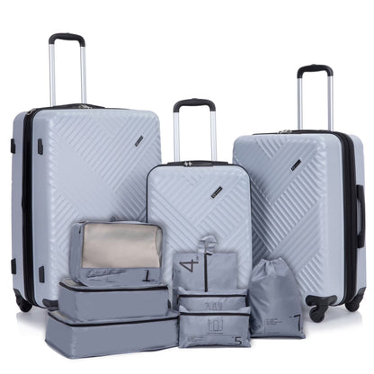 10 Piece Luggage Set Lightweight Suitcase Set with 7PCS Organizer Bags Suitcase with TSA Lock Spinner Wheels(Black)