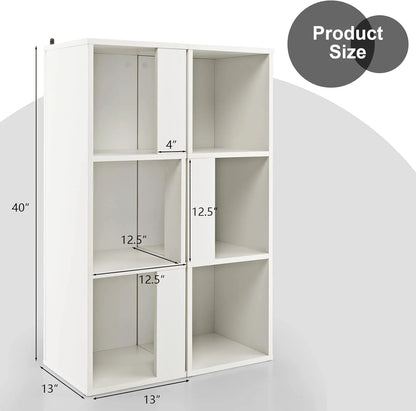 3 Cube Bookcase Set of 2, Modern Bookshelf w/Cubical Storage Shelves, Wood Bookshelves & Bookcases, Small Book Shelf for Bedroom, Living Room, Home Office (White)