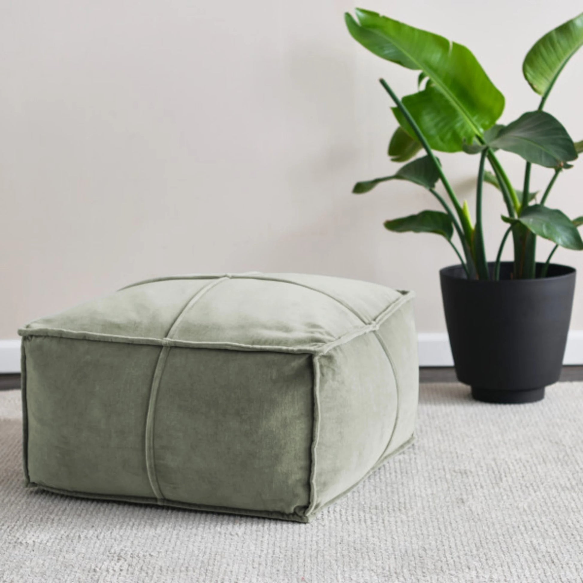 Creative Co-Op Square Cotton Velvet Pouf Seat, Goldenrod Yellow