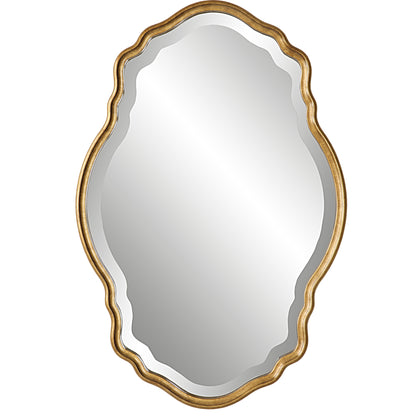 33 Inch Wood Wall Mirror, Elongated Quatrefoil, Gold, Saltoro Sherpi
