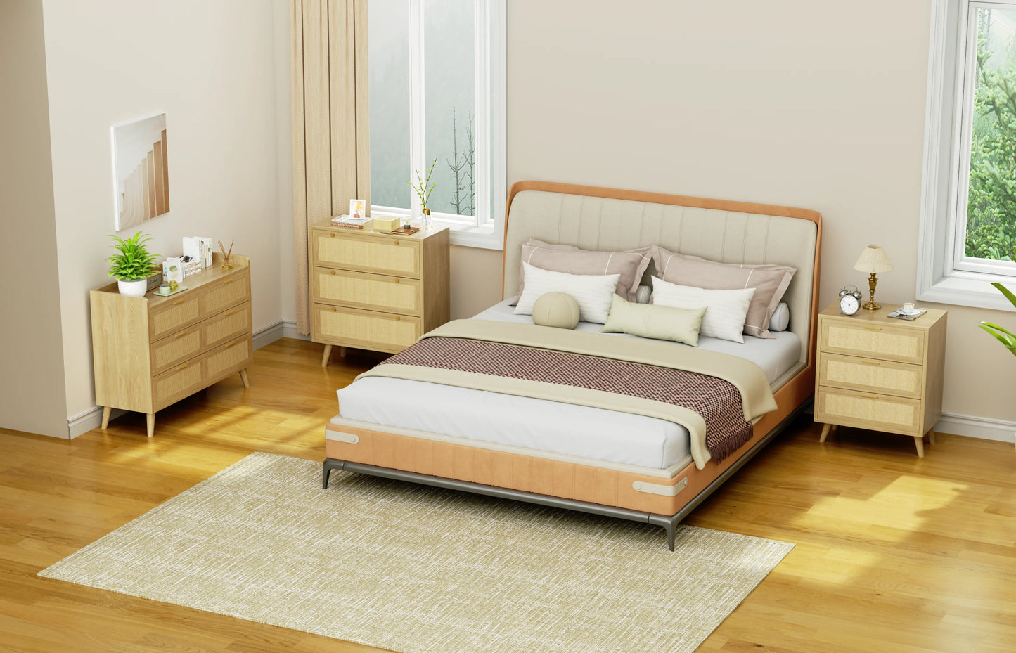 Capri 3 Drawer Dresser, Rattan Storage Wide Chest of Drawers, Night Stand Storage Cabinet for Women, Kids, Baby, Nursery, Girls, Bedroom Living Room Furniture, Natural