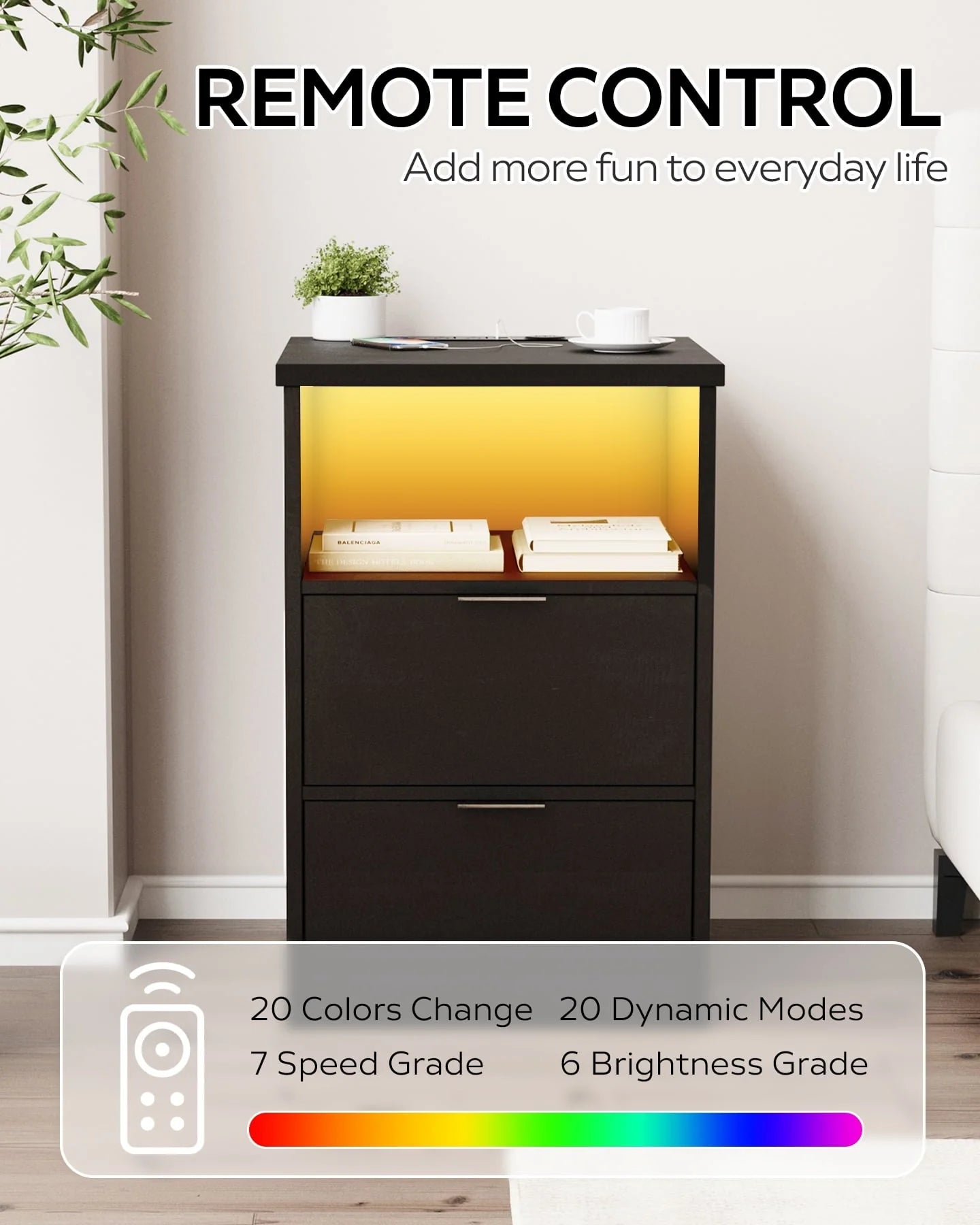 MIRROTOWEL Nightstand, 2 Drawers,with Drawer and Storage Shelf, Bedside Table End Table, Modern Night Stand for Bedroom, Home Office,Black