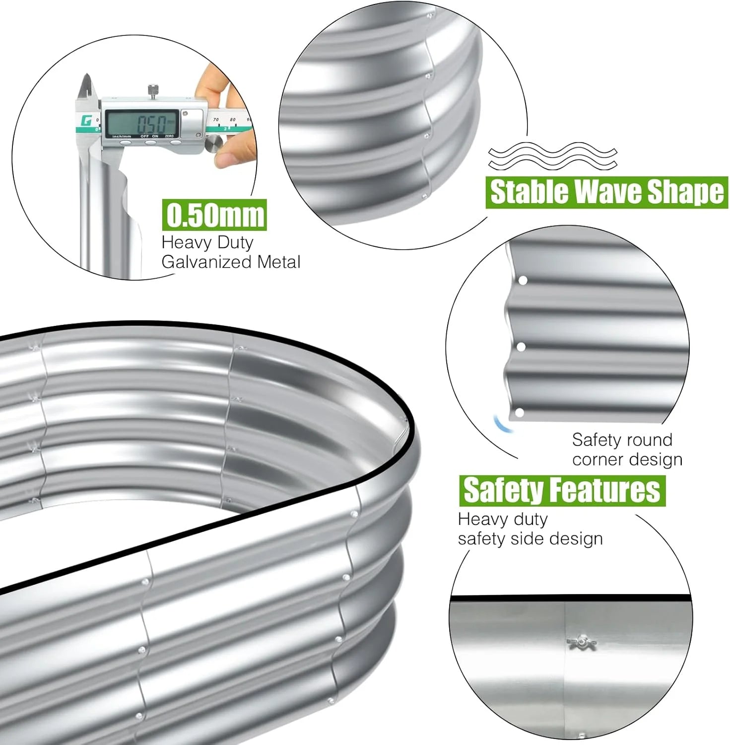 Galvanized Raised Garden Bed Outdoor, 2 Pcs 4x2x1ft Oval Metal Planter Box for Planting Plants Vegetables, White