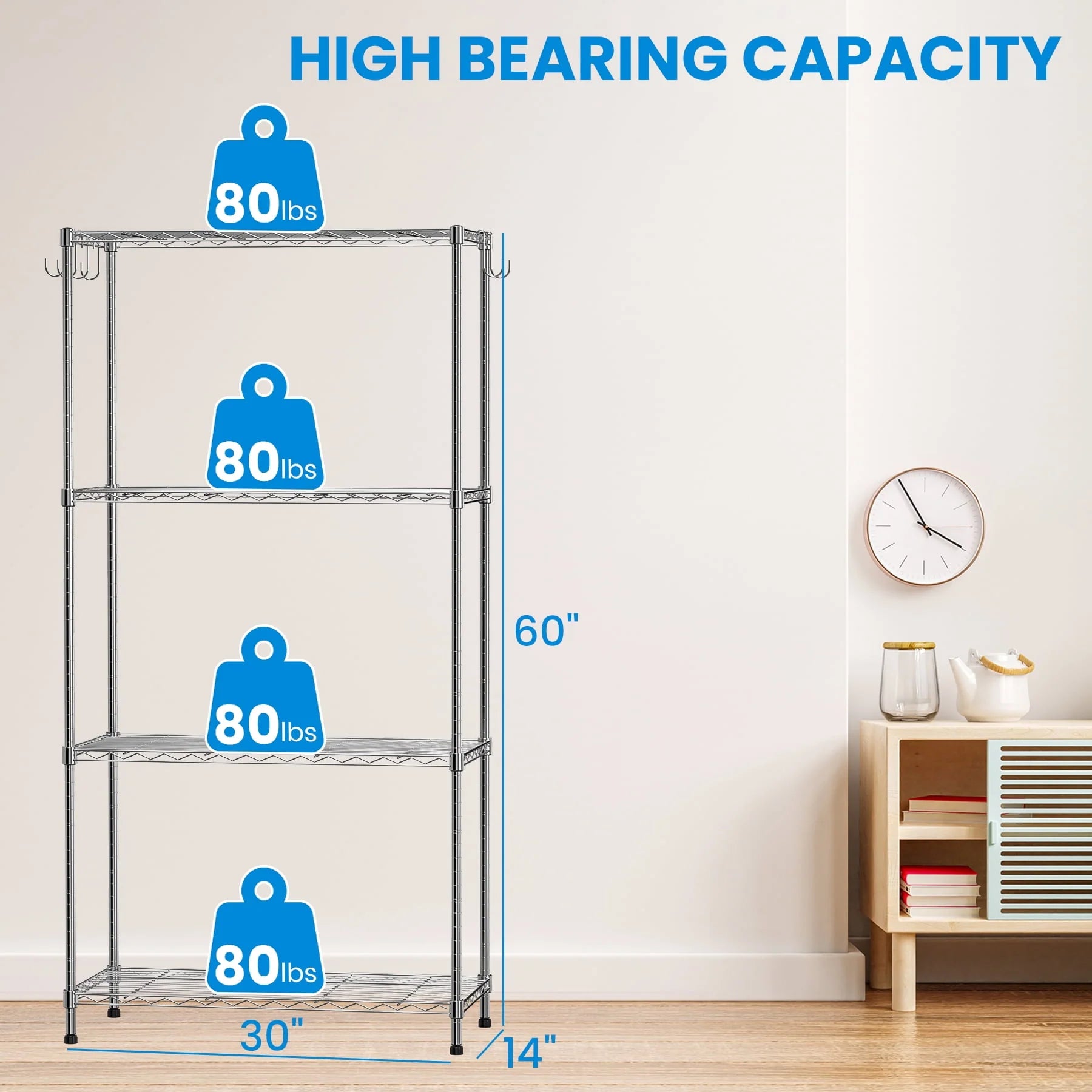 VAVSEA Heavy Duty Storage Shelves, Adjustable 4 Tier Wire Shelving Unit, Kitchen Garage Metal Storage Rack for Home Office Pantry, 30"L x 14"W x 60"H, Silver