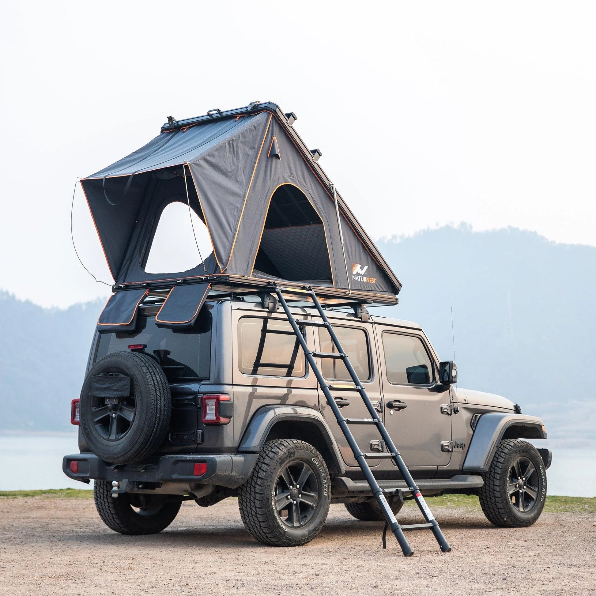 Naturnest Polaris2 Hardshell Rooftop Tent with 2 Luggage Racks, Car Roof Top Tent with AC Inlets, 3-Color LED Lights and Internal USB Plug for Vans, Jeeps, SUVs and Trucks, 2-3 Person Tent
