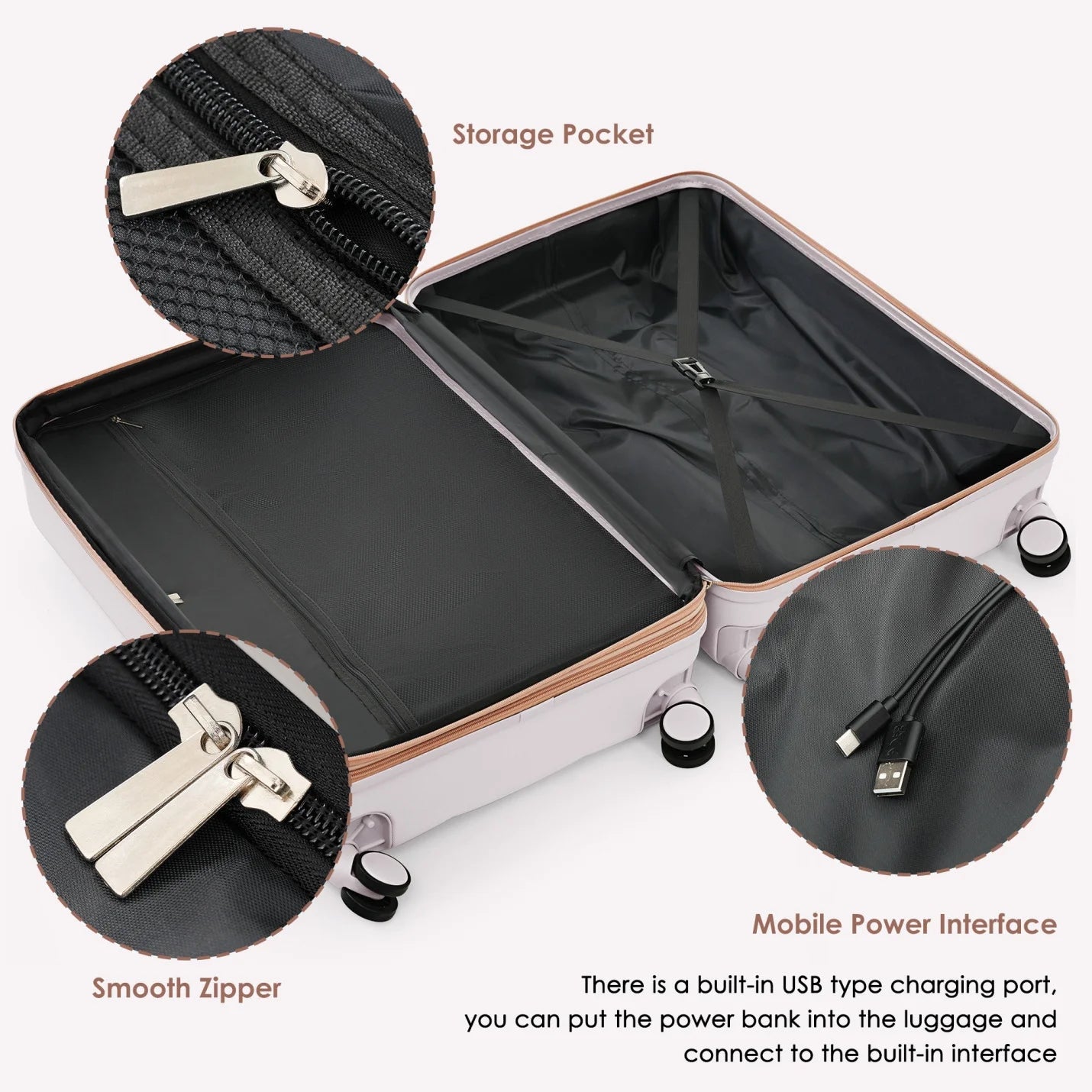 Luggage Sets 4 Piece, Expandable Suitcase Set with USB Port and Cup Holder, ABS Hardshell Carry on Luggage with Spinner Wheels and TSA Lock (20in24in28in), Black