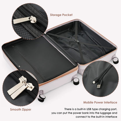 Luggage Sets 4 Piece, Expandable Suitcase Set with USB Port and Cup Holder, ABS Hardshell Carry on Luggage with Spinner Wheels and TSA Lock (20in24in28in), Black