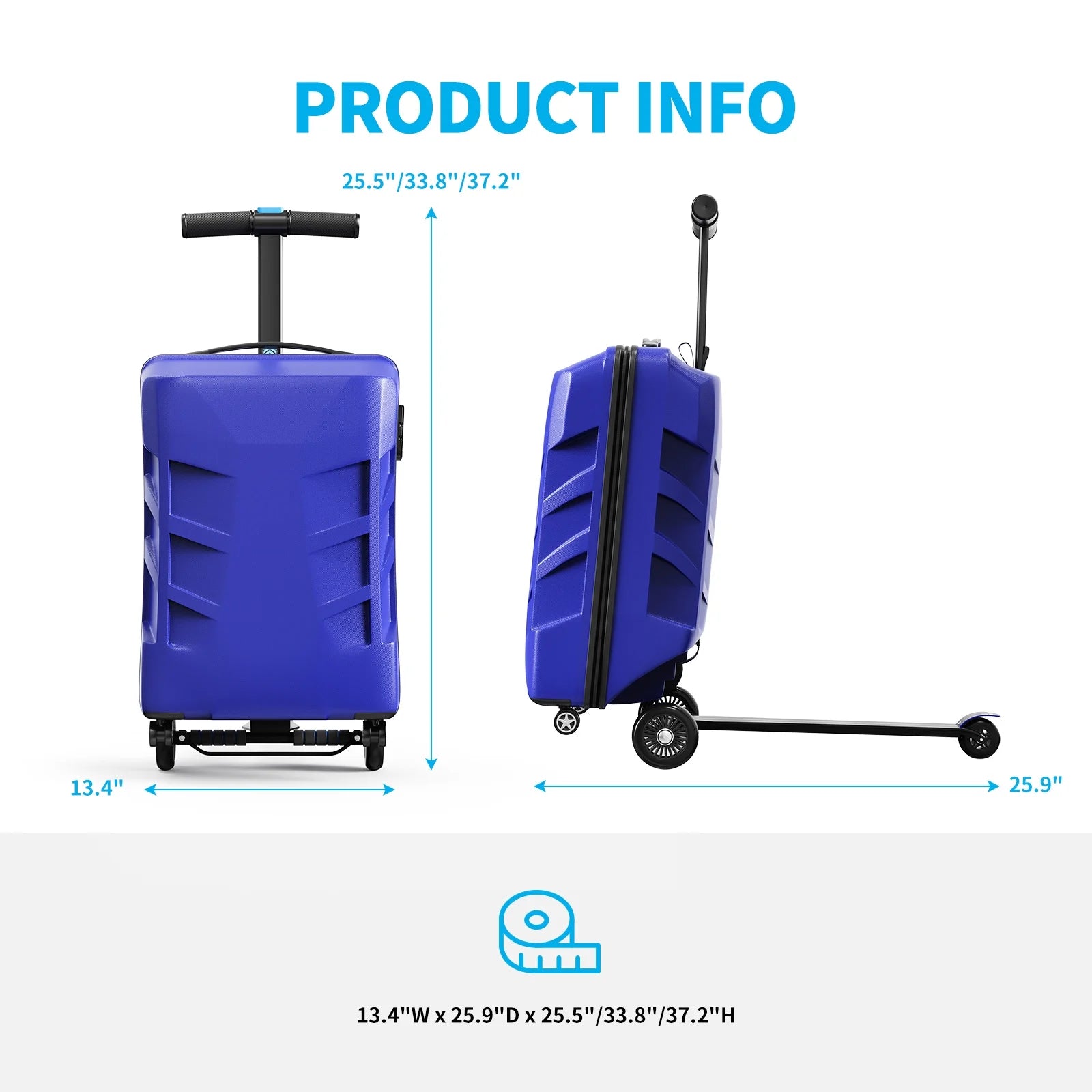 Muhub 2 in 1 Scooter Luggage for Kids and Adult,Foldable Ride on Luggage with Wheels,Dark Blue