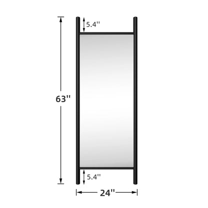63"x24" Wood Full Length Mirror Ladder Rectangle Floor Mirror, Black