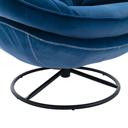 Swivel Accent Chair with Ottoman, Velvet Accent chair with Footrest, Mid-Century Modern Lounge Chair and Ottoman Set, Reading Chair for Living Room, Bedroom, Reading Room, Home Office, Blue