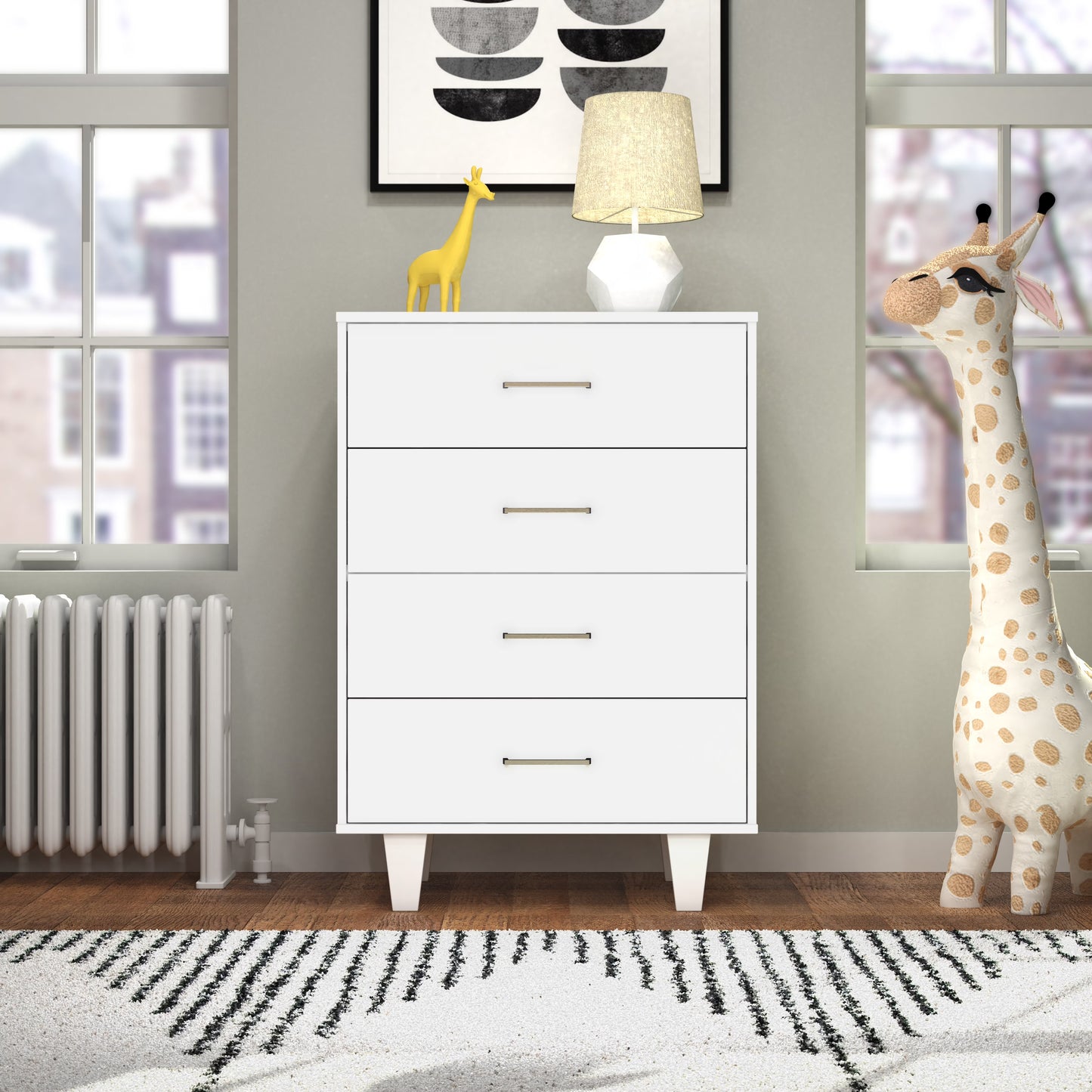 Child Craft Soho 42" Interlocking 4-Drawer Chest for Nursery or Bedroom, Tip-Resistant, Modern Style, White/Natural