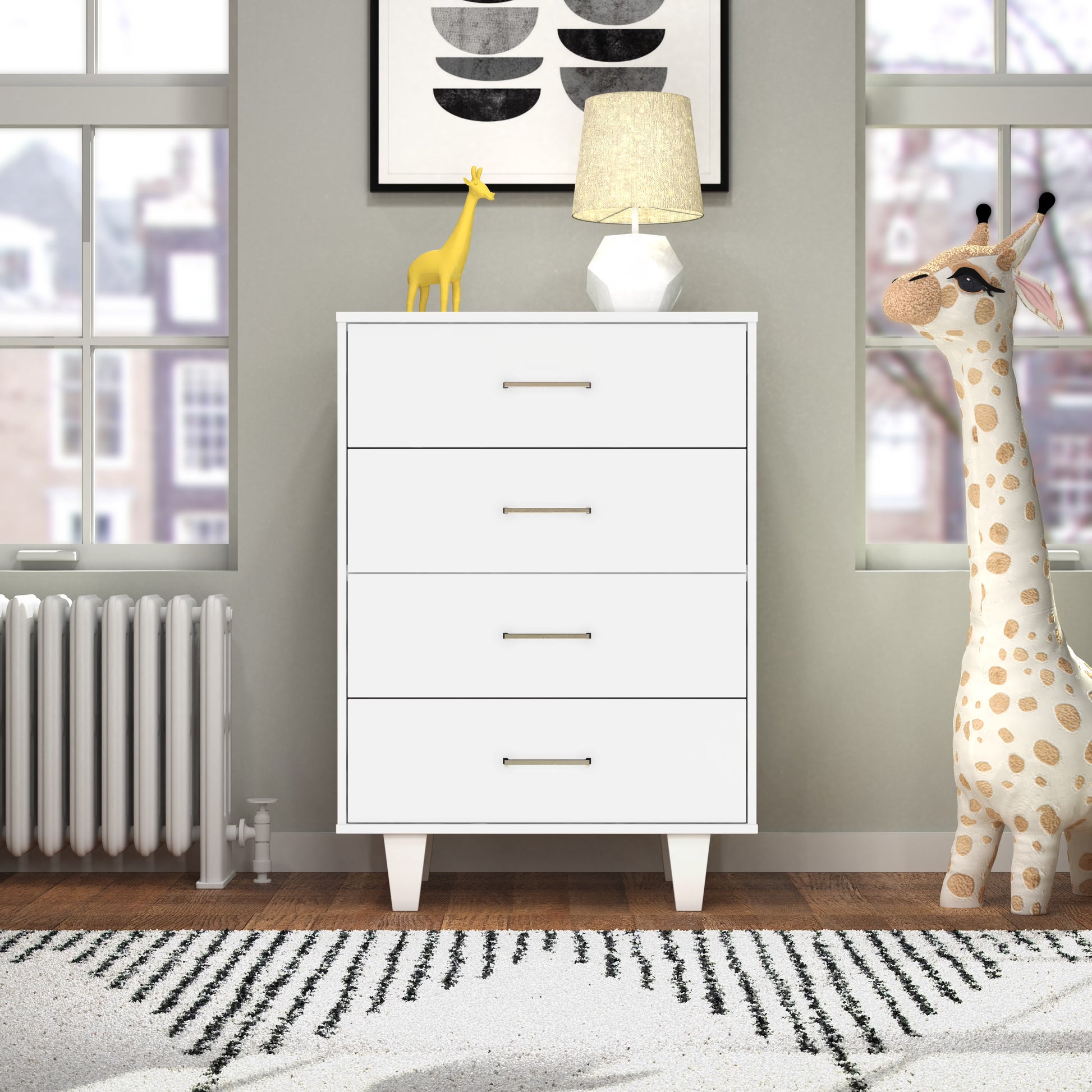 Child Craft Soho 42" Interlocking 4-Drawer Chest for Nursery or Bedroom, Tip-Resistant, Modern Style, White/Natural
