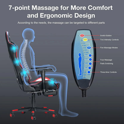 Douxlife Massage Gaming Chair with Footrest, 175° Reclining, Ergonomic Racing High Back Home Office Computer Chair, Video Game Chair for Adluts