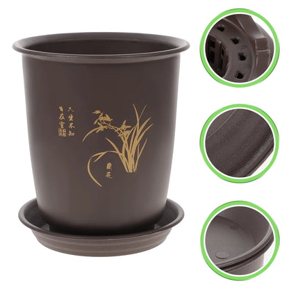 2 Sets Orchid Pot Plastic Imitation Porcelain Flowerpot Planter with Trays