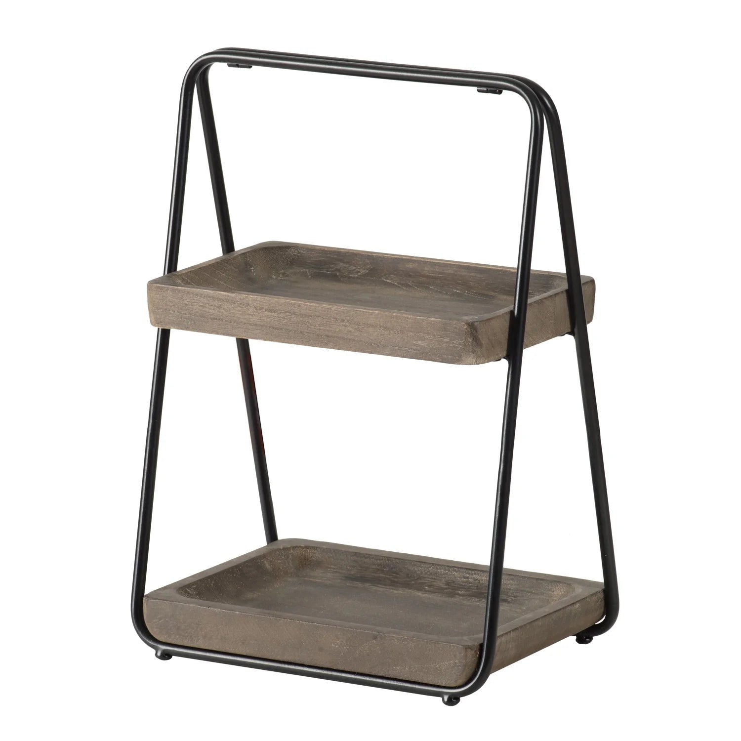 A& B Home 2 Tier Wood Decorative Tray with Metal Frame - Natural, Black Finish