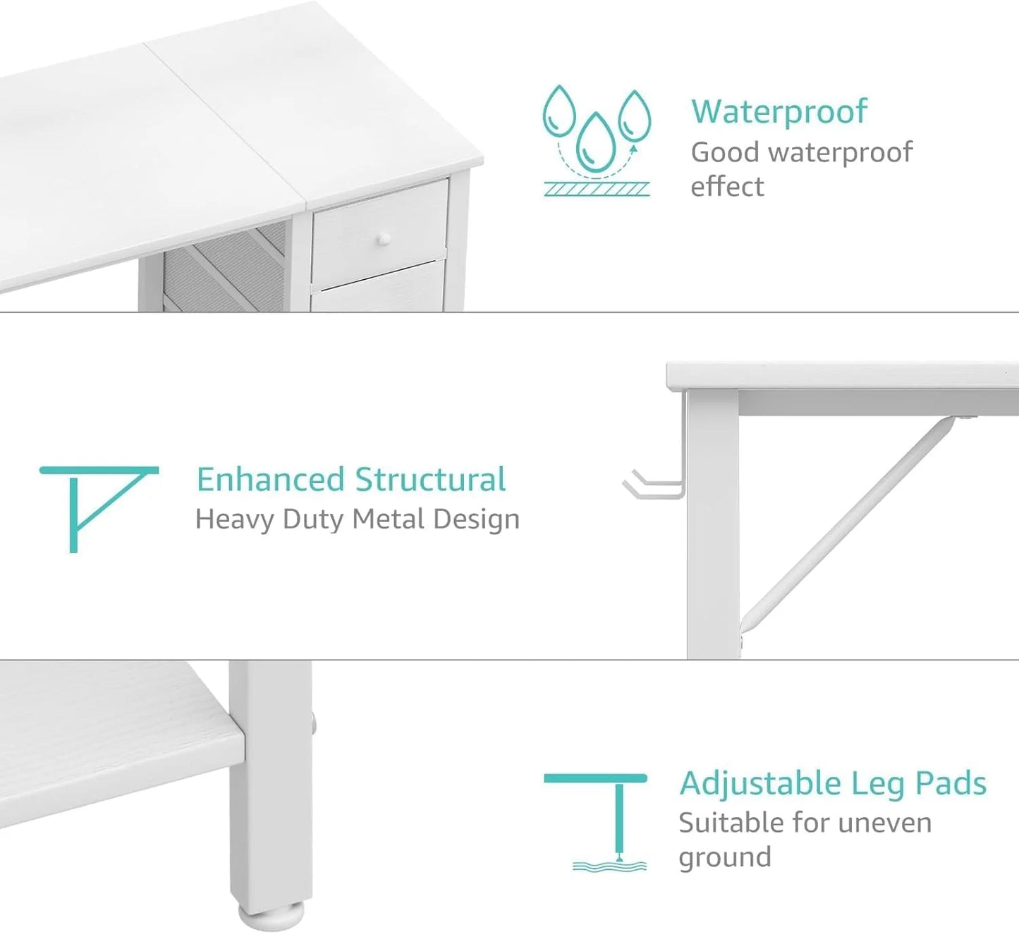 Lufeiya White Desk with Drawers & Storage Shelves, 47 Inch Study Work Writing Desk for Home Office Bedroom, Simple Modern Cute PC Computer Desks Table, White
