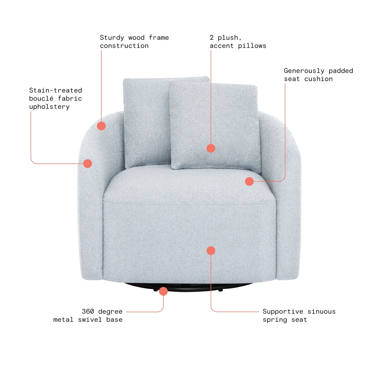 Beautiful Drew Kids Accent Chair by Drew Barrymore, Cornflower Bouclé Fabric