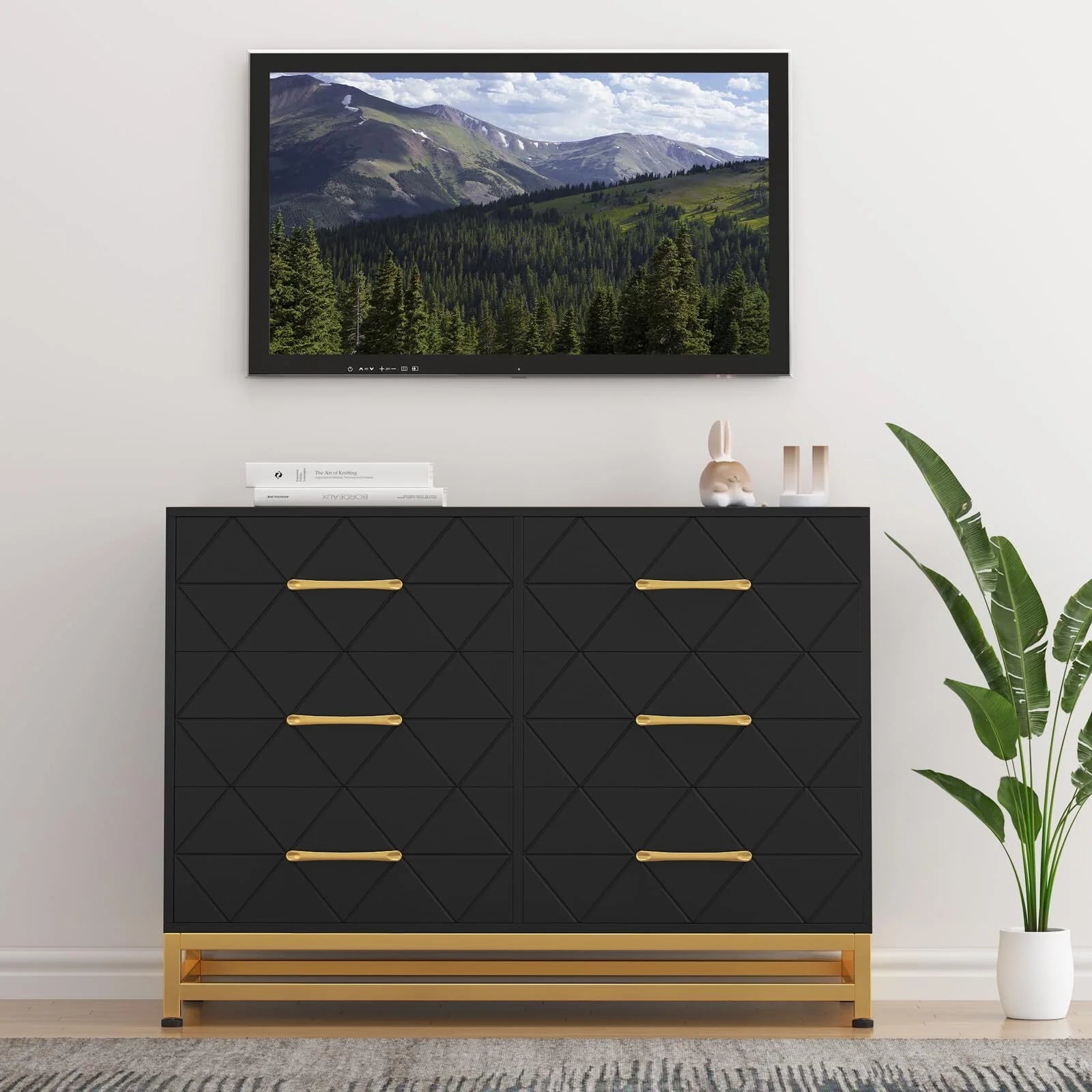 NEILA 6 Drawer Dresser, White Wood Dresser for Closet, TV Stand, Morden Chest of Drawers for Bedroom, Living Room, Hallway, Nursery